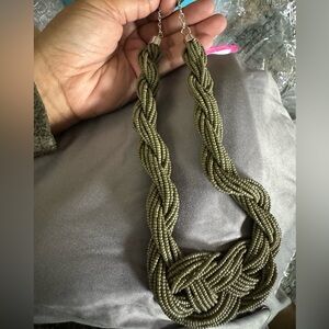 Olive Green Beaded Necklace (NWT)